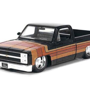 1985 Chevrolet C-10 Pickup Truck Black with Stripes and GM Rally Wheels “Just Trucks” Series 1/24 Diecast Model Car by Jada