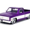 1985 Chevrolet C-10 Pickup Truck Purple Metallic and White with Lorenzo Wheels “Just Trucks” Series 1/24 Diecast Model Car by Jada