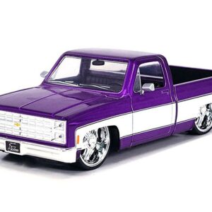 1985 Chevrolet C-10 Pickup Truck Purple Metallic and White with Lorenzo Wheels “Just Trucks” Series 1/24 Diecast Model Car by Jada