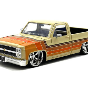 1985 Chevrolet C-10 Pickup Truck Beige with Stripes and Cartelli Wheels “Just Trucks” Series 1/24 Diecast Model Car by Jada