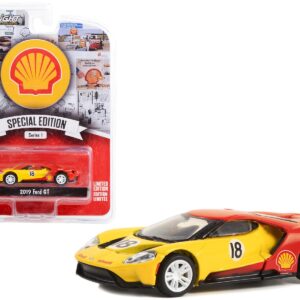 2019 Ford GT #18 Yellow and Red “Shell Oil” “Shell Oil Special Edition” Series 1 1/64 Diecast Model Car by Greenlight