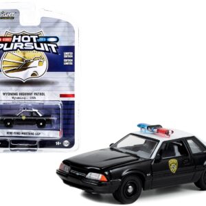 1990 Ford Mustang SSP Black and White “Wyoming Highway Patrol” “Hot Pursuit” Series 43 1/64 Diecast Model Car by Greenlight