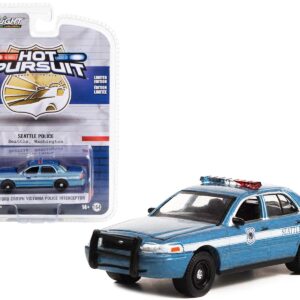 2001 Ford Crown Victoria Police Interceptor Blue Metallic “Seattle Police Seattle Washington” “Hot Pursuit” Series 44 1/64 Diecast Model Car by Greenlight