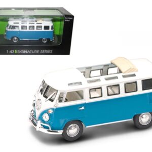 1962 Volkswagen Microbus Van Bus Blue With Open Roof 1/43 Diecast Car by Road Signature