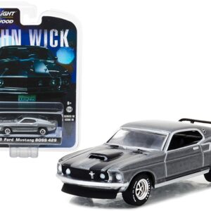 1969 Ford Mustang Boss 429 Gray Metallic with Black Stripes “John Wick” (2014) Movie “Hollywood Series” Release 18 1/64 Diecast Model Car by Greenlight