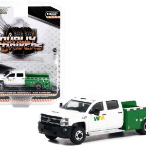 2018 Chevrolet Silverado 3500HD Dually Service Truck White and Green “Waste Management” “Dually Drivers” Series 10 1/64 Diecast Model Car by Greenlight