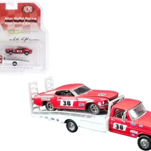 Ford F-350 Ramp Truck #38 Red and White with 1969 Ford Mustang Trans Am #38 Red “Coca-Cola” Allan Moffat Racing “DDA Collectibles” Series “ACME Exclusive” 1/64 Diecast Model Cars by Greenlight for ACME