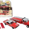 Ford F-350 Ramp Truck with 1967 Mercury Trans Am Cougar #15 Parnelli Jones Red with Silver Top “ACME Exclusive” 1/64 Diecast Model Cars by Greenlight for ACME