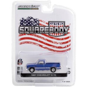 1987 Chevrolet C-10 Pickup Truck Blue “Squarebody USA” Limited Edition to 3024 pieces Worldwide 1/64 Diecast Model Car by Greenlight