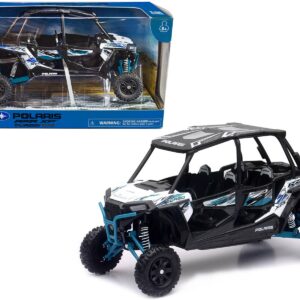 Polaris RZR XP 4 Turbo EPS Sport UTV Matt White Lightning with Graphics and Black Top 1/18 Diecast Model by New Ray