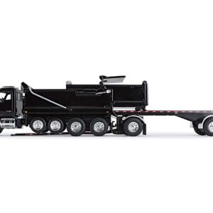 Kenworth T880 Quad-Axle Dump Truck and Rogue Transfer Tandem-Axle Dump Trailer Black 1/64 Diecast Model by DCP/First Gear