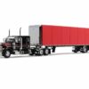 Peterbilt 379 with 63″ Flat Top Sleeper and 53′ Utility Roll Tarp Spread-Axle Trailer Black and Red 1/64 Diecast Model by DCP/First Gear60-1612