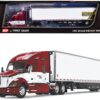 Kenworth T680 with 78″ High-Roof Sleeper and 53′ Ribbed Utility Refrigerated Trailer “Eagle Eye Produce” Red and White 1/64 Diecast Model by DCP/First Gear