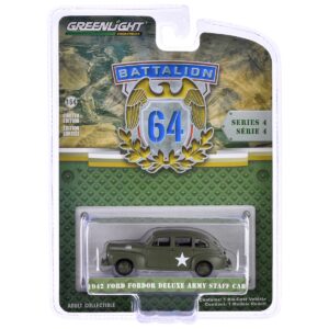 1942 Ford Fordor Deluxe “Army Staff Car” Matt Olive Green “Battalion 64” Series 4 1/64 Diecast Model Car by Greenlight