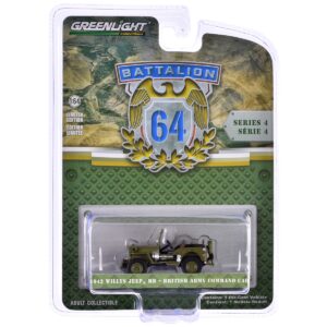 1942 Willys Jeep MB “British Army Command Car” Light Green “Battalion 64” Series 4 1/64 Diecast Model Car by Greenlight