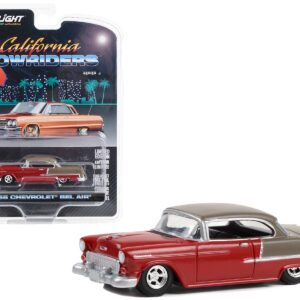 1955 Chevrolet Bel Air Lowrider Ruby Red and Matt Bronze “California Lowriders” Series 3 1/64 Diecast Model Car by Greenlight