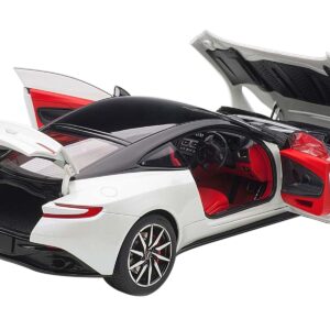 Aston Martin DB11 Morning Frost White Metallic with Black Top and Red Interior 1/18 Model Car by Autoart