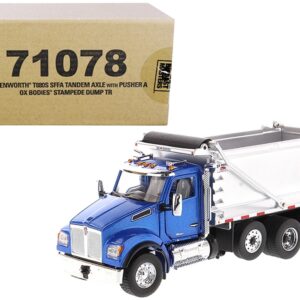 Kenworth T880S SFFA Tandem Axle with Pusher Axle OX Stampede Dump Truck Blue and Chrome “Transport Series” 1/50 Diecast Model by Diecast Masters