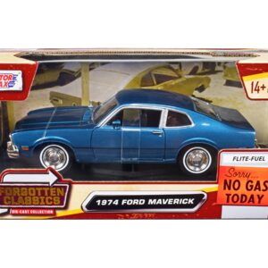 1974 Ford Maverick Blue Metallic “Forgotten Classics” Series 1/24 Diecast Model Car by Motormax