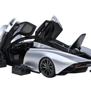 McLaren Speedtail Supernova Silver Metallic with Black Top and Suitcase Accessories 1/18 Model Car by Autoart