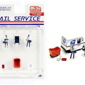 “Mail Service” 6 piece Diecast Set (2 Male Mail Carrier Figurines and 4 Accessories) Limited Edition to 4800 pieces Worldwide for 1/64 Scale Models by American Diorama