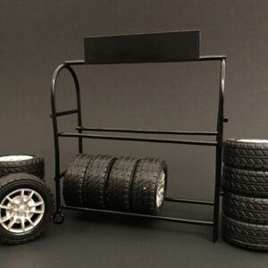 Metal Tire Rack with Rims and Tires for 1/18 Scale Models by American Diorama