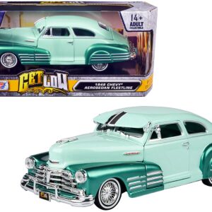 1948 Chevrolet Aerosedan Fleetside Lowrider Pastel Green and Green Metallic Two-Tone “Get Low” Series 1/24 Diecast Model Car by Motormax