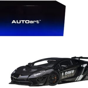 Lamborghini Aventador Liberty Walk LB-Works Livery Black with Carbon Hood Limited Edition 1/18 Model Car by Autoart