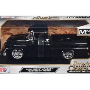 1958 Chevrolet Apache Fleetside Pickup Black “Maxx Design” “American Classics” Series 1/24 Diecast Model Car by Motormax