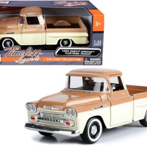 1958 Chevrolet Apache Fleetside Pickup Truck Brown and Beige 1/24 Diecast Model Car by Motormax