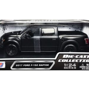 2017 Ford F-150 Raptor Pickup Truck with Sunroof Matt Black “Die-Cast Collection” Series 1/24 Diecast Model Car by Motormax