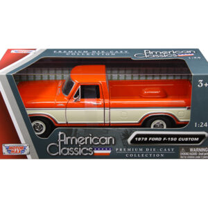 1979 Ford F-150 Custom Pickup Truck Orange and Cream 1/24 Diecast Model Car by Motormax