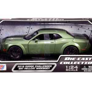 2018 Dodge Challenger SRT Hellcat Widebody Green Metallic with Black Stripes 1/24 Diecast Model Car by Motormax