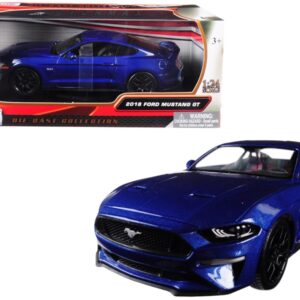 2018 Ford Mustang GT 5.0 Blue with Black Wheels 1/24 Diecast Model Car by Motormax