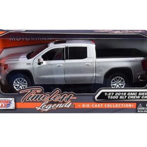 2019 GMC Sierra 1500 SLT Crew Cab Pickup Truck Silver Metallic 1/24-1/27 Diecast Model Car by Motormax