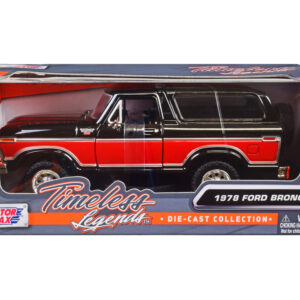 1978 Ford Bronco Ranger XLT with Spare Tire Black and Red “Timeless Legends” Series 1/24 Diecast Model Car by Motormax