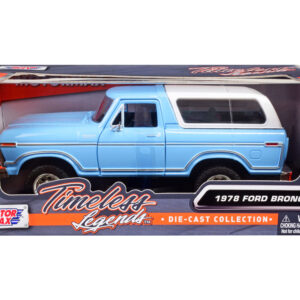 1978 Ford Bronco Custom Light Blue and White “Timeless Legends” Series 1/24 Diecast Model Car by Motormax