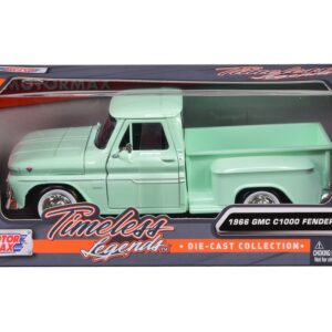 1966 GMC C1000 Fenderside Pickup Truck Light Green “Timeless Legends” Series 1/24 Diecast Model Car by Motormax