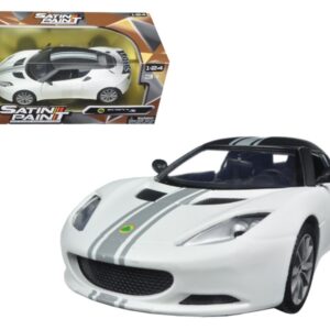 Lotus Evora S Matt White with Black Top and Gray Stripes “Satin Paint” Series 1/24 Diecast Model Car by Motormax