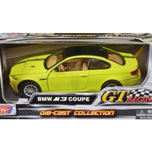 BMW M3 Coupe Neon Yellow with Matt Black Top and Stripes “GT Racing” Series 1/24 Diecast Model Car by Motormax