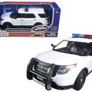 2015 Ford Police Interceptor Utility White with Flashing Light Bar and Front and Rear Lights and 2 Sounds 1/24 Diecast Model Car by Motormax