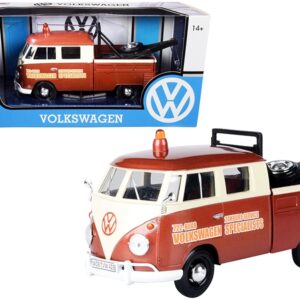 Volkswagen Type 2 (T1) Tow Truck “Volkswagen Specialists” Brown Metallic and Cream 1/24 Diecast Model Car by Motormax