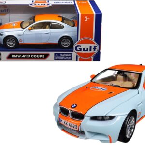 BMW M3 Coupe with “Gulf Oil” Livery Light Blue with Orange Stripe 1/24 Diecast Model Car by Motormax