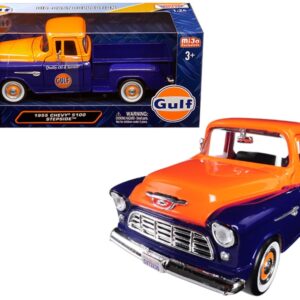 1955 Chevrolet 5100 Stepside Pickup Truck “Gulf” Dark Blue and Orange 1/24 Diecast Model Car by Motormax