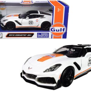 2019 Chevrolet Corvette ZR1 #22 “Gulf Oil” White with Orange Stripes and Black Top 1/24 Diecast Model Car by Motormax