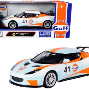 Lotus Evora GT4 #41 “Gulf Oil” Light Blue with White and Orange Stripes 1/24 Diecast Model Car by Motormax