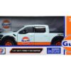 2017 Ford F-150 Raptor Pickup Truck Light Blue with Orange Stripes “Gulf Oil” “Gulf Die-Cast Collection” 1/27 Diecast Model Car by Motormax