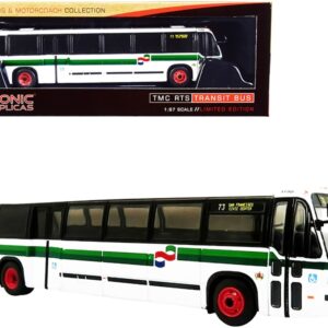 1999 TMC RTS Transit Bus #73 San Francisco Civic Center “Golden Gate Transit” White with Green Stripes “The Vintage Bus & Motorcoach Collection” 1/87 (HO) Diecast Model by Iconic Replicas