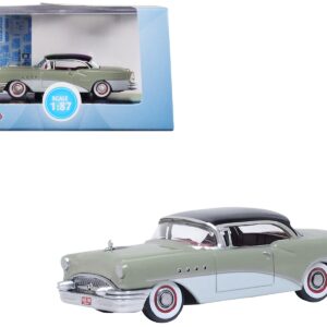 1955 Buick Century Windsor Gray and Dover White with Carlsbad Black Top 1/87 (HO) Scale Diecast Model Car by Oxford Diecast