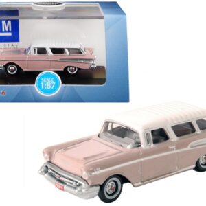 1957 Chevrolet Nomad Dusk Pearl Pink with Imperial Ivory Top 1/87 (HO) Scale Diecast Model Car by Oxford Diecast